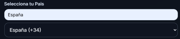 Ejemplo del selector de pais para crear un codigo QR de WhatsApp